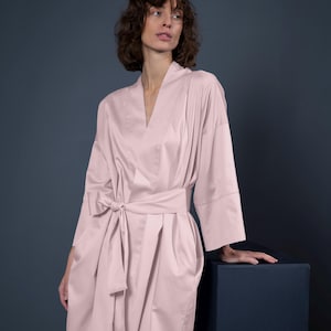 Pink Cotton Sateen Kimono Robe &quot;Primrose Pink&quot; Luxury Bathrobe