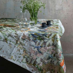Floral Cotton Tablecloth "Lea" Watercolor Meadow Print Square/Rectangle Dining Linen