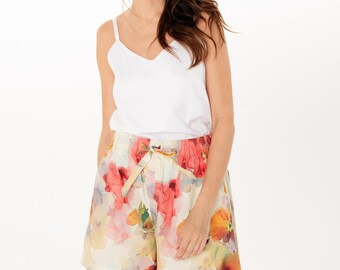 Floral Print Cotton Poplin Shorts "Flower Mist" Women's Summer Outfit