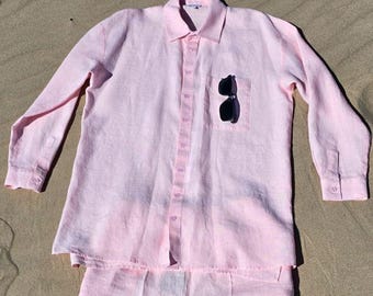 Rose Oversized Linen Shirt Women's Pink Summer Set
