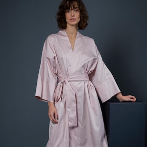 Pink Cotton Robe &quot;Rose Quartz&quot; Kimono Style Luxury Bathrobe