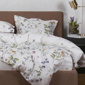 Wildflower Cotton Duvet Cover Set &quot;Midsummer&quot; White Floral Bedding Set