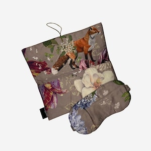 Sleeping Eye Mask with Travel Pouch Soft Sateen Sleep Mask with Travel Bag Gift for Bride Sleep Accessories &quot;Magic Garden - Almond&quot;