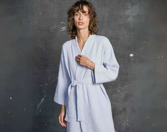 Premium Women's Robe, Cotton robe, 100% Cotton robe, light blue bathrobe, cotton robe, Bridesmaid robes in light blue, wedding morning robes