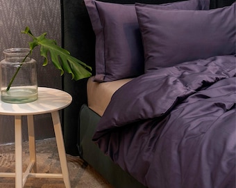 Cotton Sateen Duvet Cover Set "Figue Jam" Purple Bedding with Pillowcases