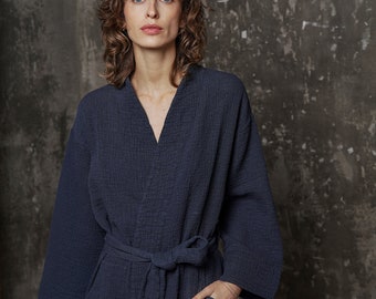 Luxury Women's Robe - Cotton robe Orion Anthracite - 300 Thread-Count 100% Cotton