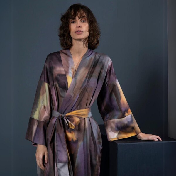 Luxury Women's Bathrobes, Bathrobe Kimono, 100% Cotton, purple kimono robe, gift for her, Luxury gift nightgown, kimono femme wife mom