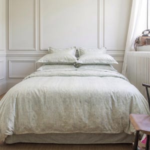 Mint Green Plaid Cotton Duvet Cover Set "Opal Mint" Sateen Bedding