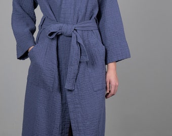 Luxury Women's Robe - Cotton robe Orion Solid Blueberry - 300 Thread-Count 100% Cotton