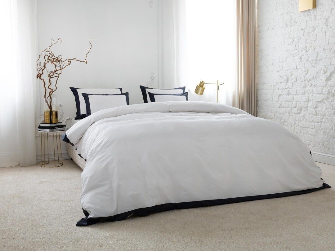 Cotton Duvet Cover White With Black Border 