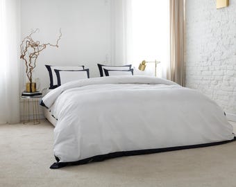 Cotton Duvet Cover White with Black Border "Anthracite" Frame Bedding Luxury Gift