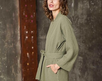 Luxury Women's Robe - Cotton robe Orion Light Moss - 300 Thread-Count 100% Cotton