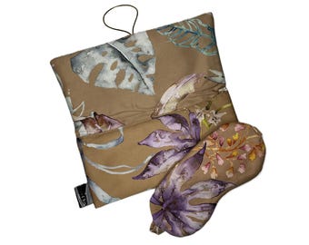 Cotton Sleep Mask with Travel Pouch "Flora Costera - Cinnamon"