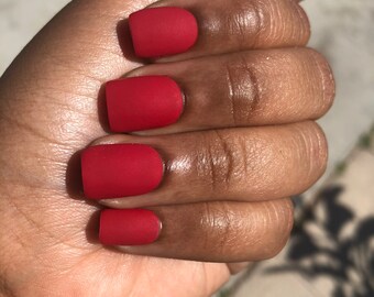 photo Short Matte Red Acrylic Nails short red nails etsy