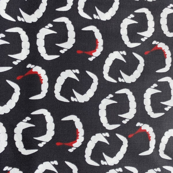 Vampire Teeth Cotton fabric 18” x 21” fat quarter | Halloween