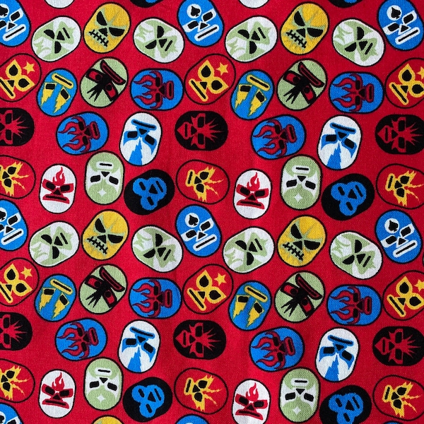 Lucha Libre Wrestling Cotton fabric 18” x 21” fat quarter