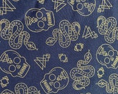 Skulls Snakes Cotton fabric 18 x 21 fat quarter