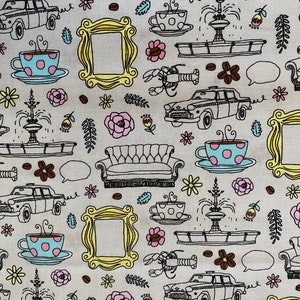 Friends sketch cotton fabric 18” x 21” fat quarter