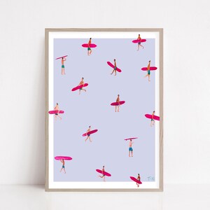 Lámina de Tiny Surfer tamaño A5, decoración de pared, acuarela, lámina de escena oceánica, arte infantil, póster oceánico, lámina para casa nueva