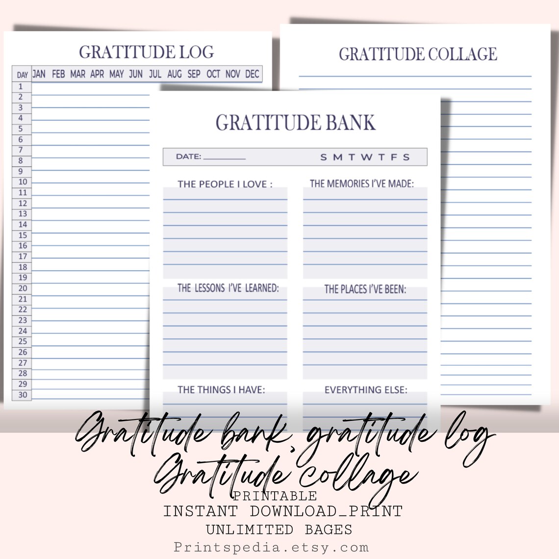 Gratitude Printable Planner Gratitude Planner Daily Etsy