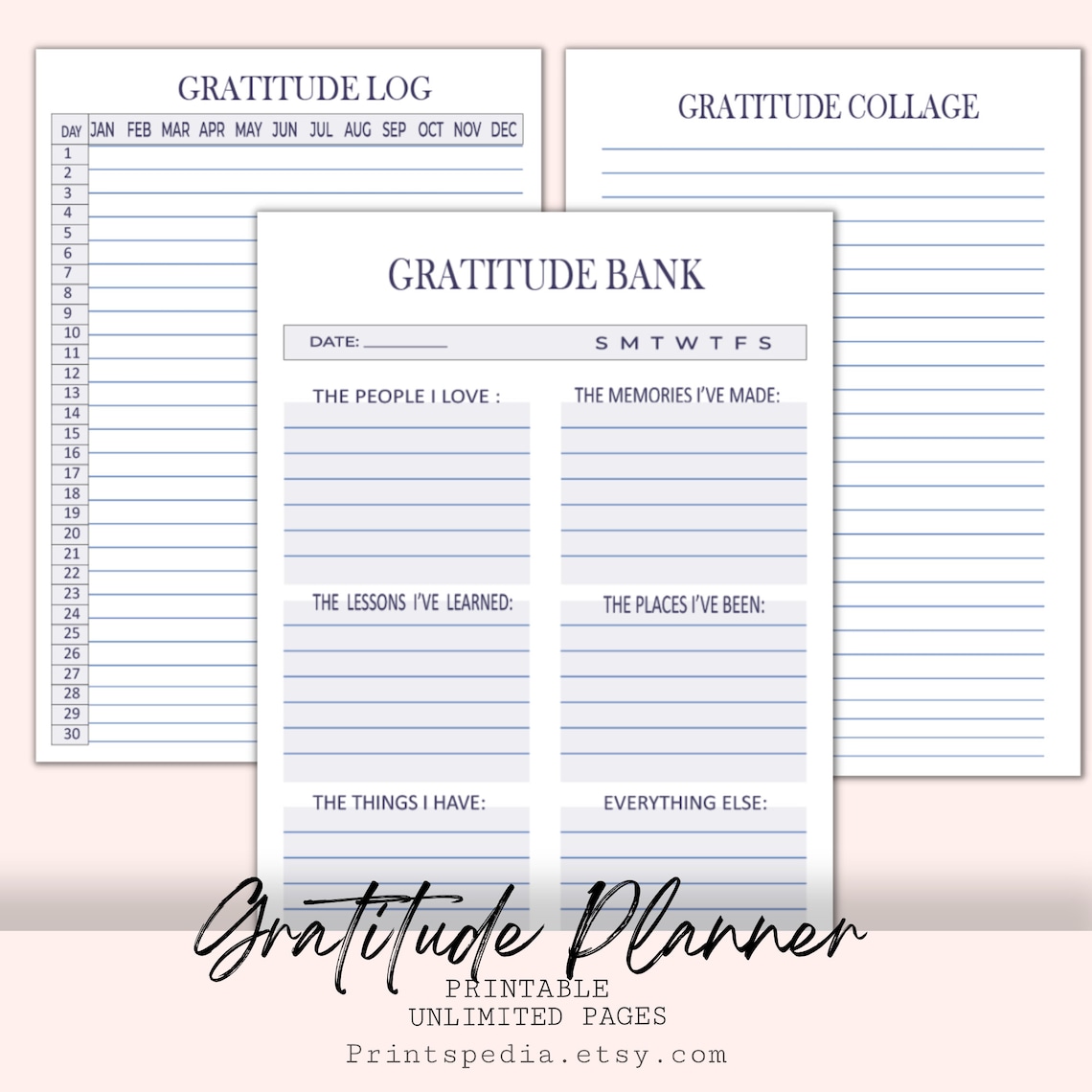 Gratitude Printable Planner, Gratitude Planner, Daily Gratitude Log ...