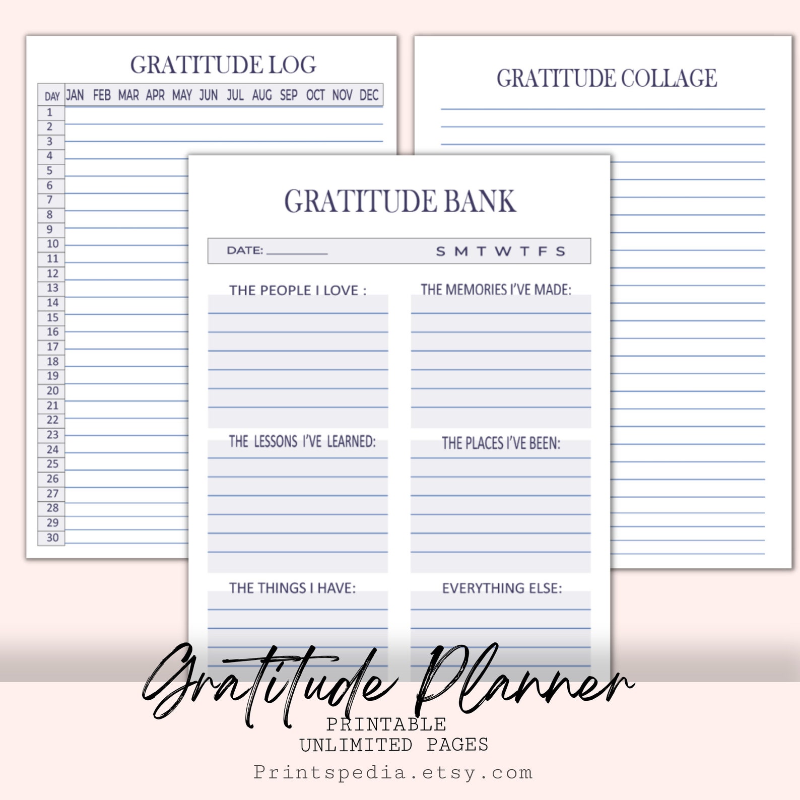 Gratitude Printable Planner, Gratitude Planner, Daily Gratitude Log ...