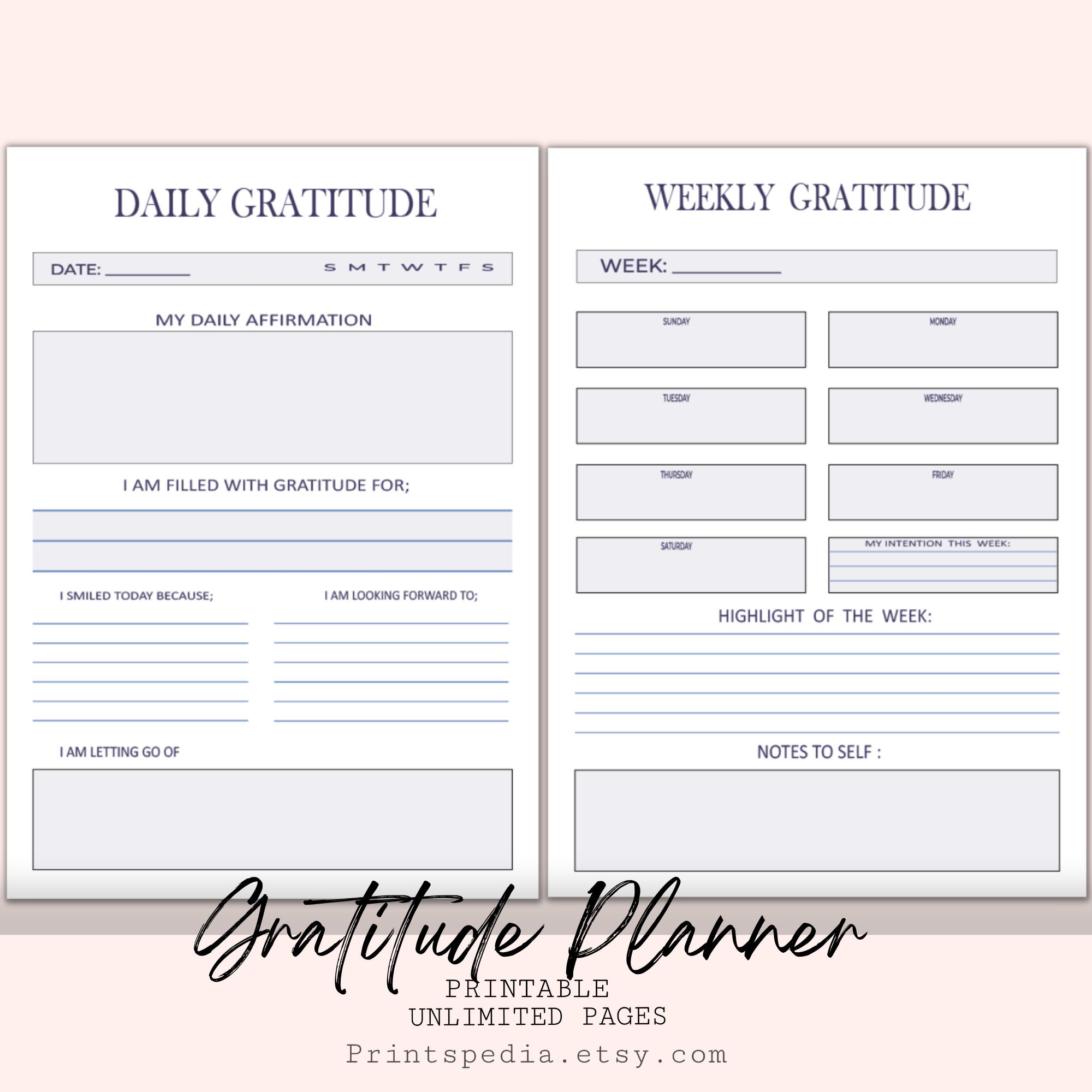 Gratitude Printable Planner, Gratitude Planner, Daily Gratitude Log ...