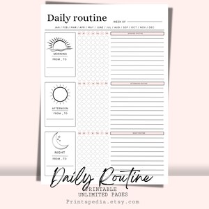 Daily Routine Tracker,Daily Routine Chart,Morning Routine,Night Routine,Routine Planner, A4,A5,A6,Letter,Hp Classic,personal