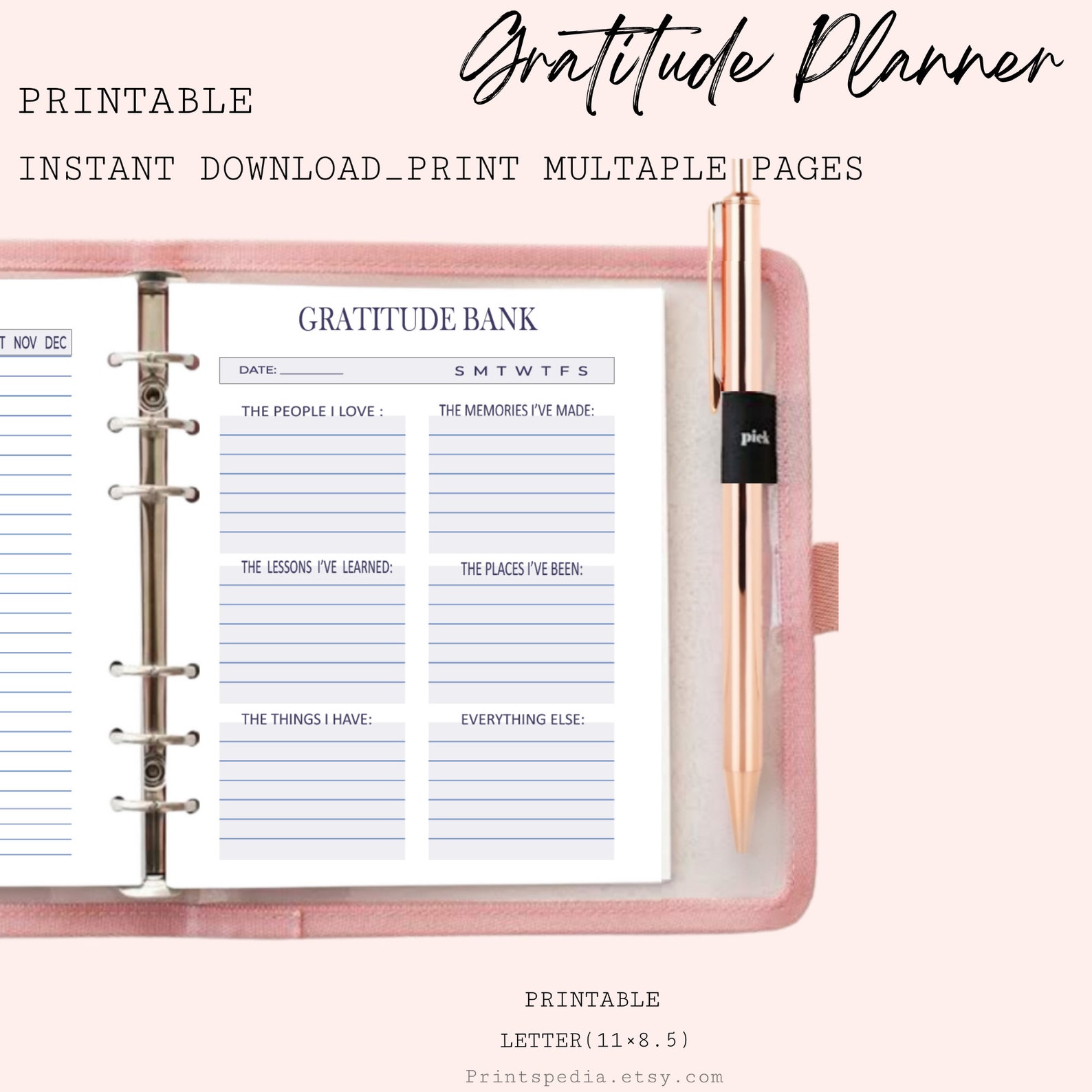 Gratitude Printable Planner, Gratitude Planner, Daily Gratitude Log ...