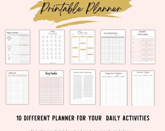 10 Printable Planner,Daily Routine Tracker ,Office Organizer, Habit and Sleep Tracker,Time, Water Tracker And More ,A4,A5,Letter planner