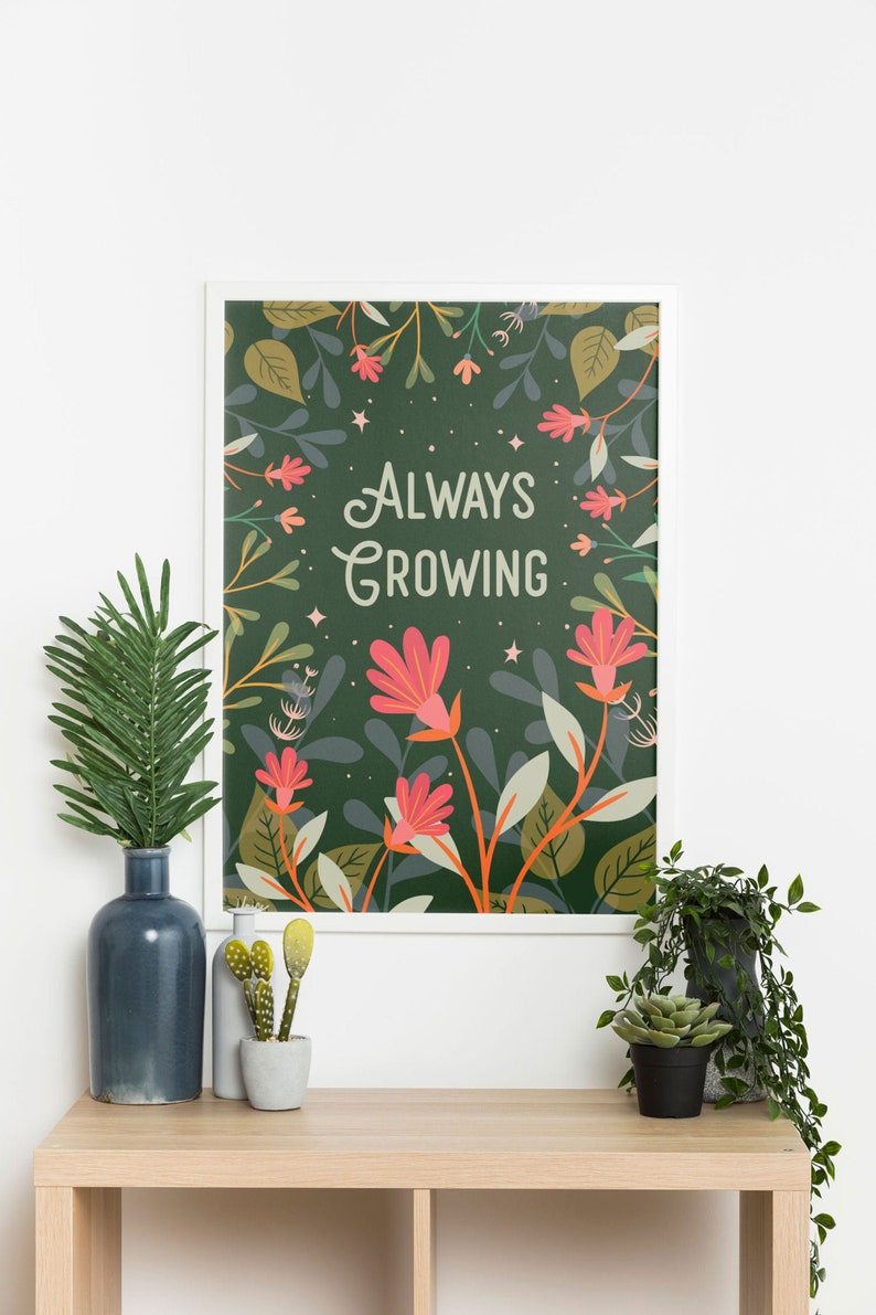 Plant Lover Floral Art Folk Art Eclectic Wall Art Boho Art Etsy