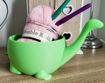 Dinosaurier-Garnschale | 3D Gedruckte Häkelschüssel | Dino Strickgeschenk | Lustige Wolle Organizer