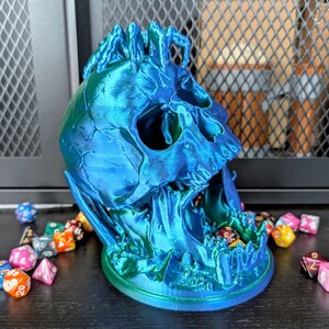 Tour de dés crâne | Accessoire D&D gothique imprimé en 3D | Cadeau de jeu de table | Accessoire crâne RPG image 1