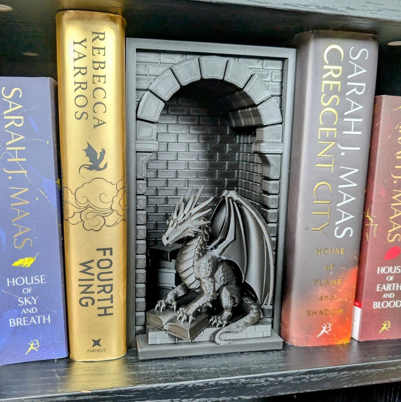Black Dragon Book Nook | 3D Printed Bookshelf Insert | Gothic Fantasy Decor | DnD Gift image 4