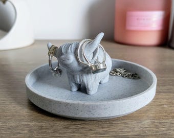 Highland Cow Ring Dish | 3D Printed Jewellery Holder | Scottish Cow Gift | Animal Trinket Tray