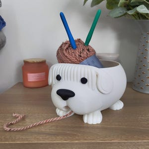 Dog Yarn Bowl | 3D Printed Crochet & Knitting Companion | Cute Dog Gift | Wool Organiser image 1