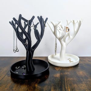Tree Jewellery Holder with Tray | 3D Printed Ring Stand | Modern Organiser | Gift for Her image 3