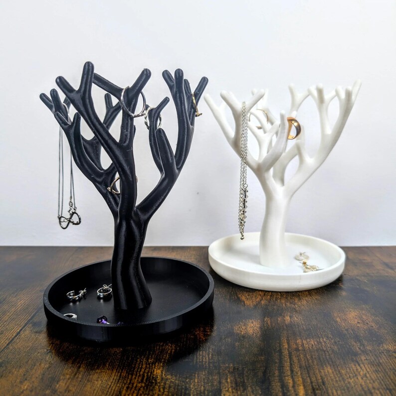 Tree Jewellery Holder with Tray | 3D Printed Ring Stand | Modern Organiser | Gift for Her image 3