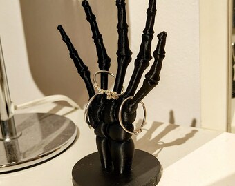 3D Printed Skeleton Hand Jewelry Ring Holder | Unique Decor Piece