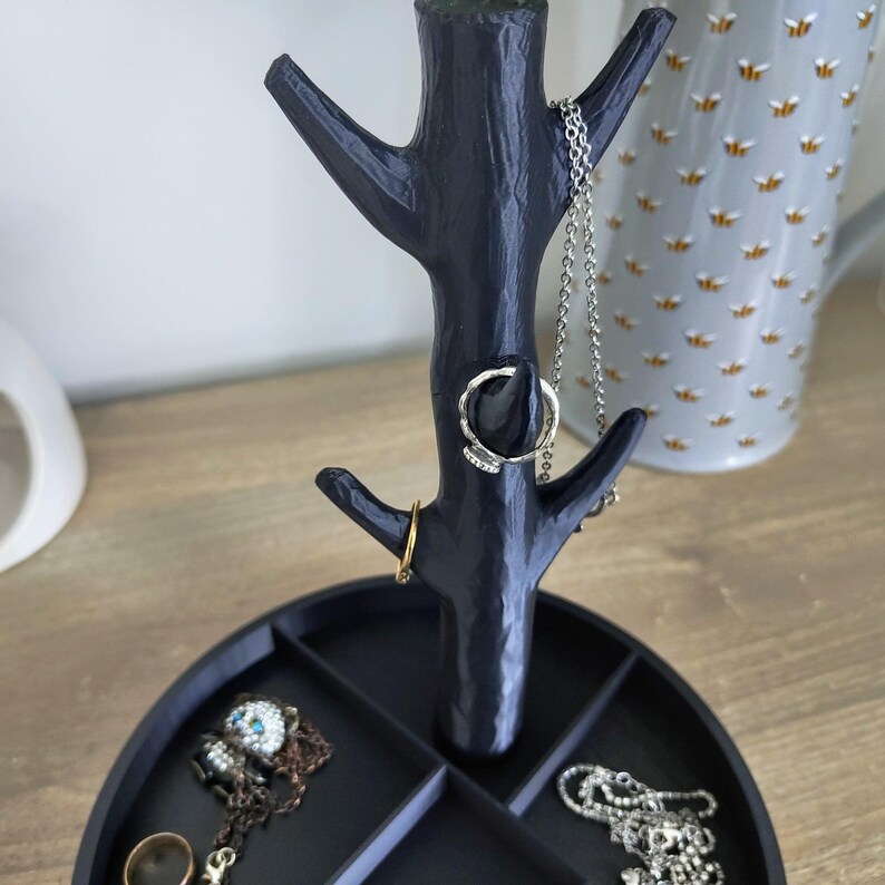Jewellery Tree Organiser | 3D Printed Ring & Necklace Stand | Black Minimalist Décor image 5