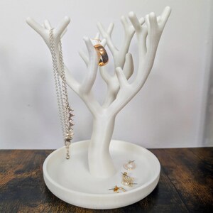 Tree Jewellery Holder with Tray | 3D Printed Ring Stand | Modern Organiser | Gift for Her White