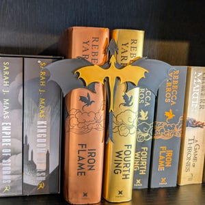 Double Dragon Book Insert | Fourth Wing Bookshelf Decor | 3D Printed Fantasy Gift | Black & Gold image 2