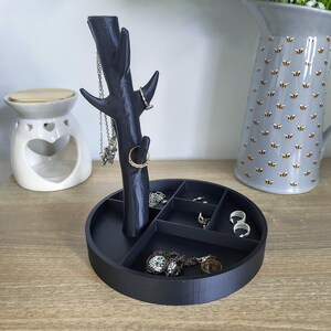 Jewellery Tree Organiser | 3D Printed Ring & Necklace Stand | Black Minimalist Décor image 3