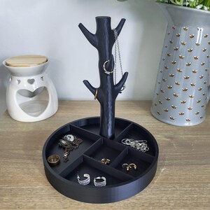 Jewellery Tree Organiser | 3D Printed Ring & Necklace Stand | Black Minimalist Décor image 1