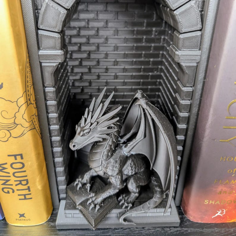 Black Dragon Book Nook | 3D Printed Bookshelf Insert | Gothic Fantasy Decor | DnD Gift image 5