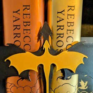 Double Dragon Book Insert | Fourth Wing Bookshelf Decor | 3D Printed Fantasy Gift | Black & Gold image 3