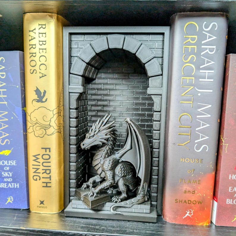 Black Dragon Book Nook | 3D Printed Bookshelf Insert | Gothic Fantasy Decor | DnD Gift image 8