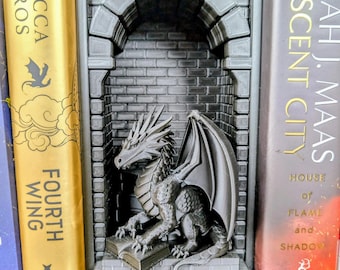Black Dragon Book Nook | 3D-geprinte boekenplankinzet | Gotisch fantasiedecor | DnD-cadeau