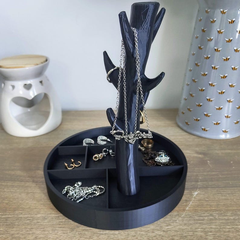 Jewellery Tree Organiser | 3D Printed Ring & Necklace Stand | Black Minimalist Décor image 4