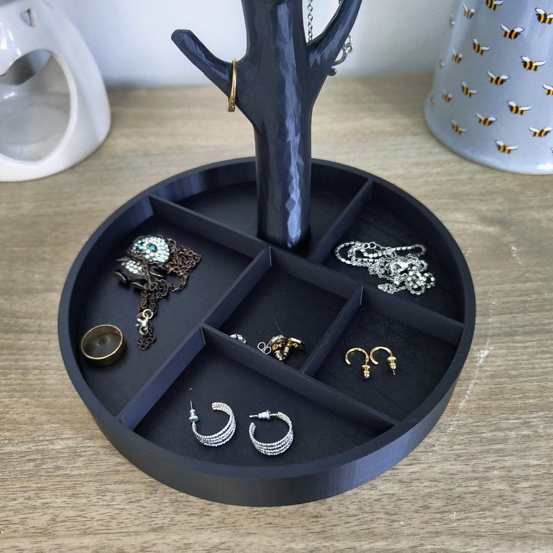 Jewellery Tree Organiser | 3D Printed Ring & Necklace Stand | Black Minimalist Décor image 2